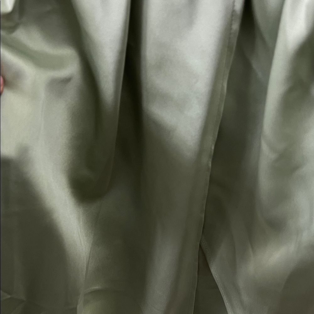 Lulu's Sage Green Off-Shoulder Asymmetrical Satin Dress - Picture 4 of 5